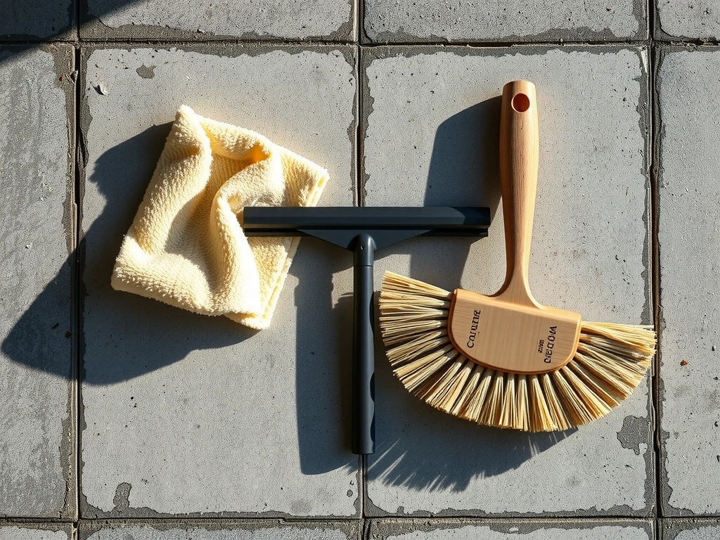 Cleaner's tools arranged on concrete
