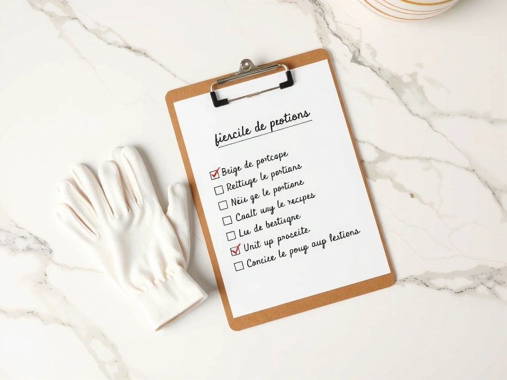 Physical checklist and gloves on marble